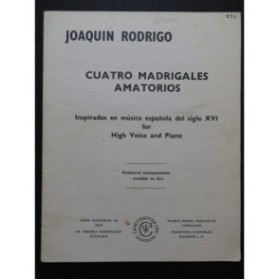 RODRIGO Joaquin Cuatro Madrigales Amatorios Chant Piano 1960
