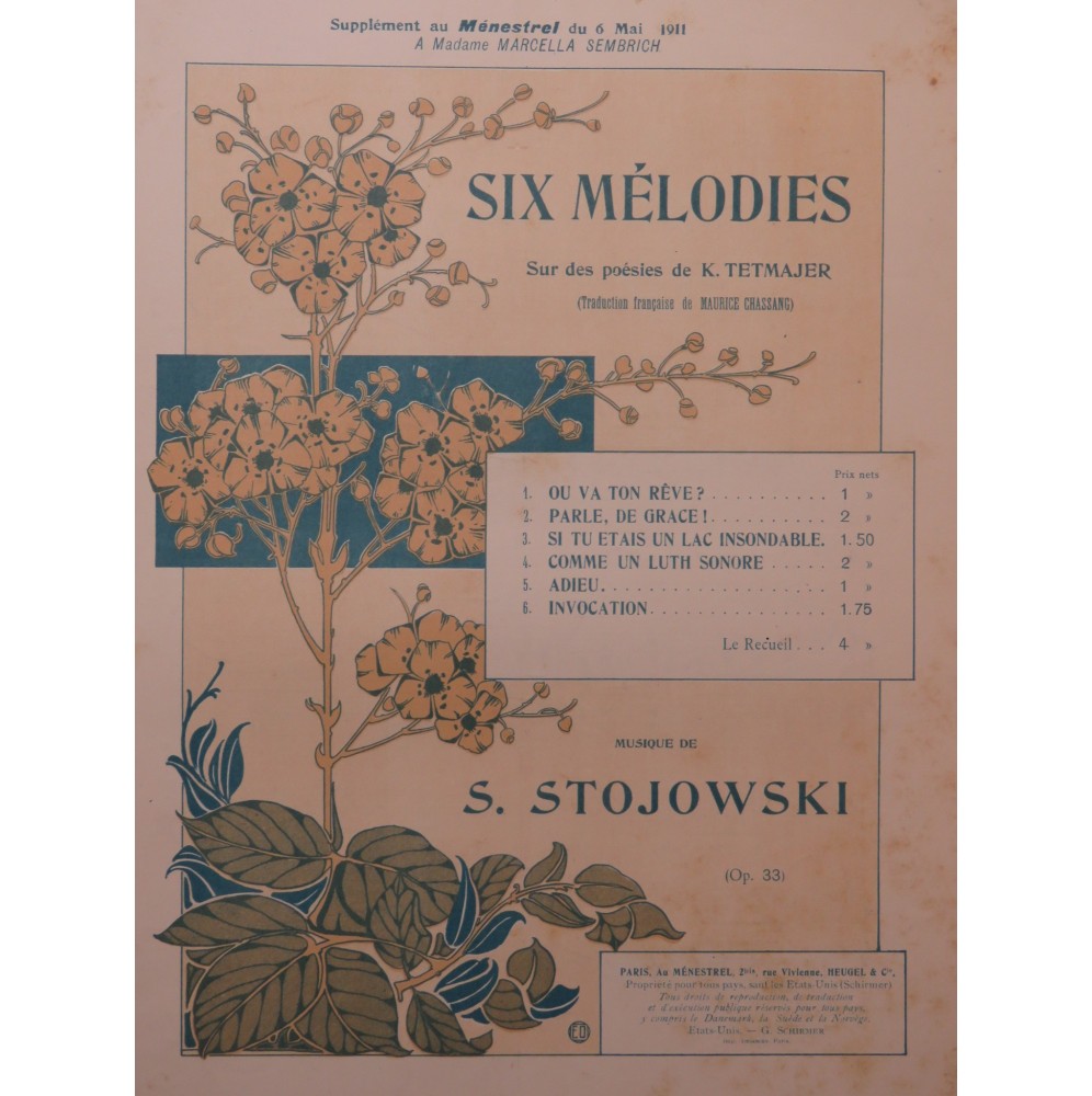 STOJOWSKI Sigismund Parle de grace ! Chant Piano 1911