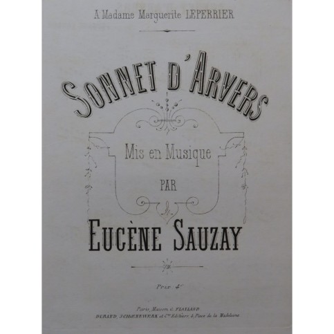SAUZAY Eugène Sonnet D'Arvers Chant Piano Chant Piano ca1870