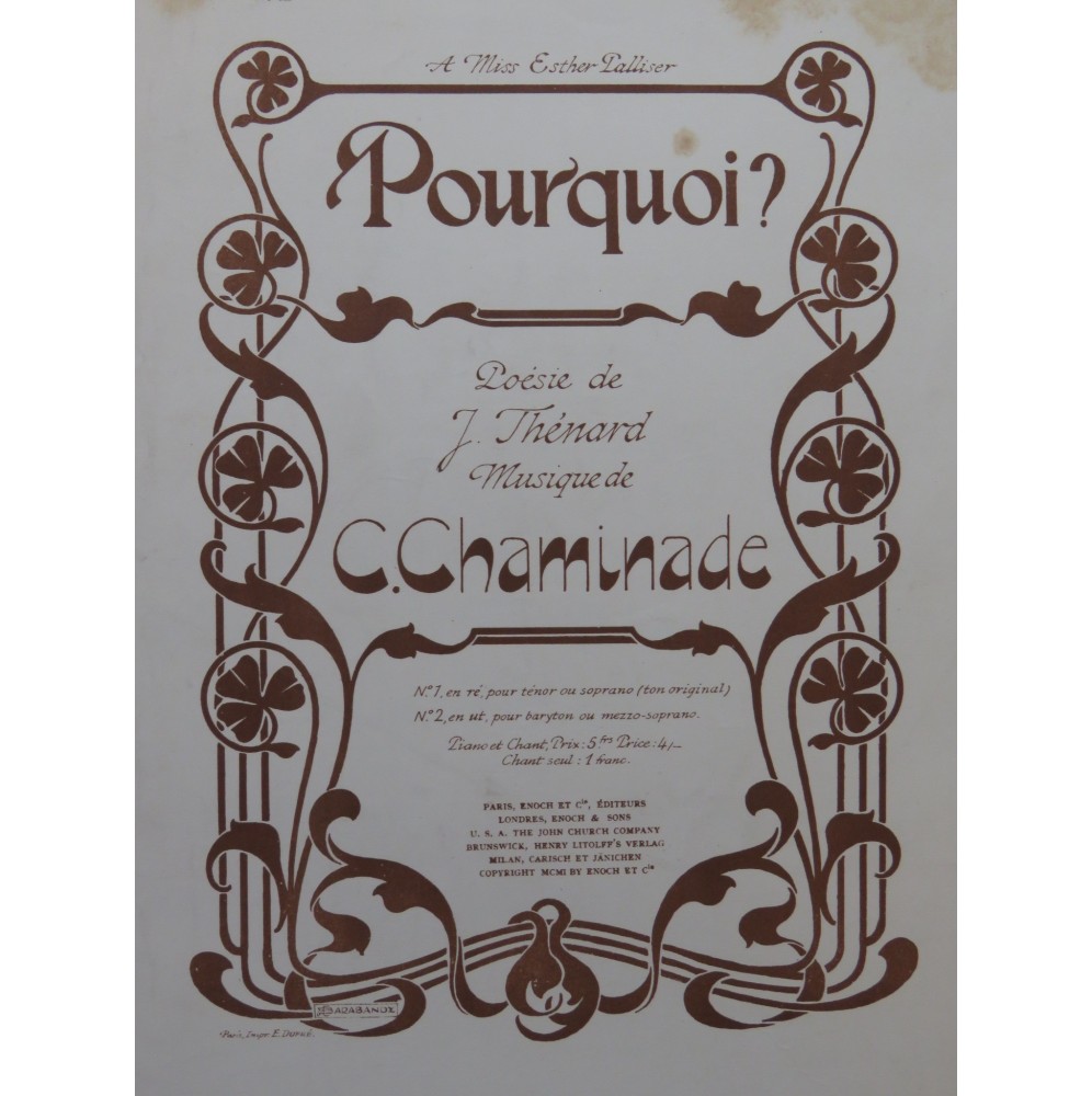 CHAMINADE Cécile Pourquoi Chant Piano 1901