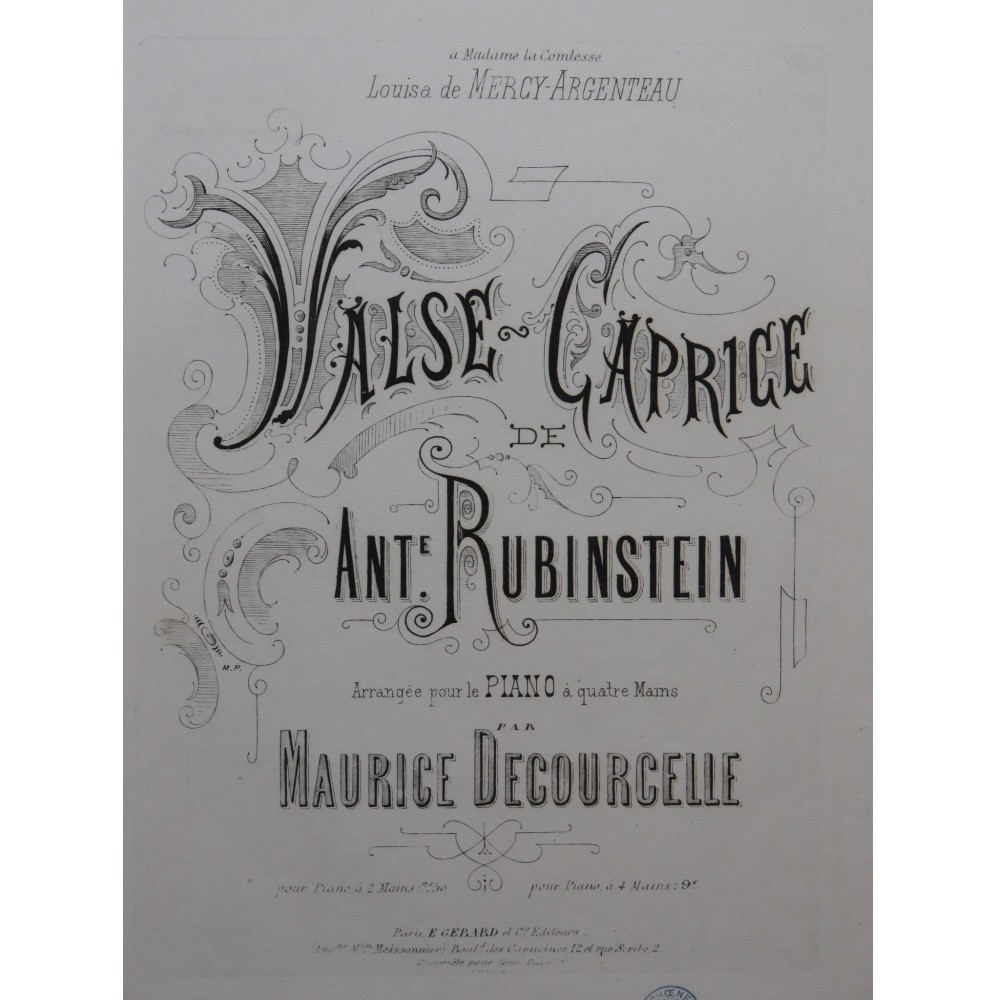 RUBINSTEIN Anton Valse Caprice Piano 4 mains ca1875