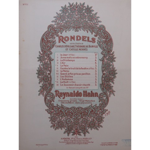 HAHN Reynaldo Quand je fus pris au pavillon Chant Piano 1899