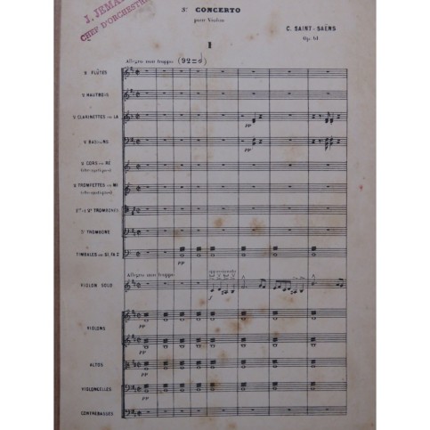 SAINT-SAËNS Camille Concerto No 3 op 61 Violon Orchestre ca1880