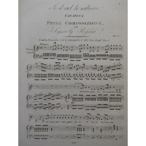 ROSSINI G. Cavatina Chant Piano ca1830