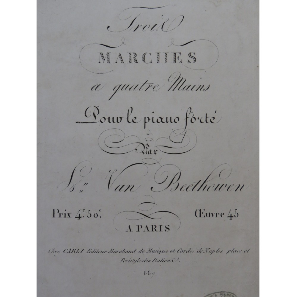 BEETHOVEN Trois Marches op 45 Piano 4 mains ca1820