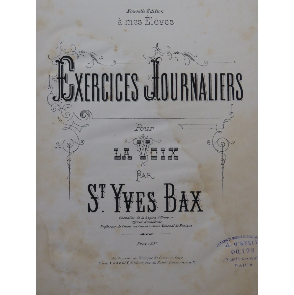 BAX Saint-Yves Exercices Journaliers pour la Voix ca1875