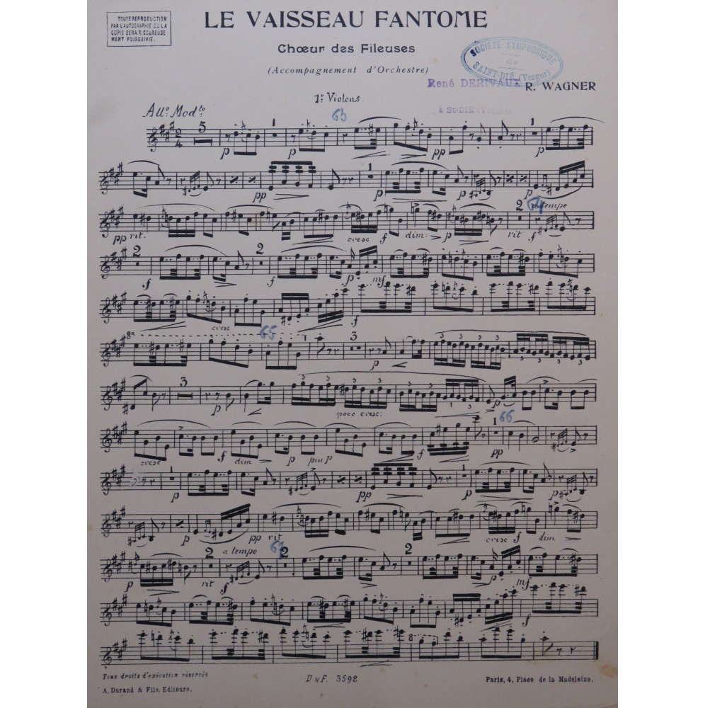 WAGNER Richard Le Vaisseau Fantôme Choeur des Fileuses  Chant Orchestre ca1890