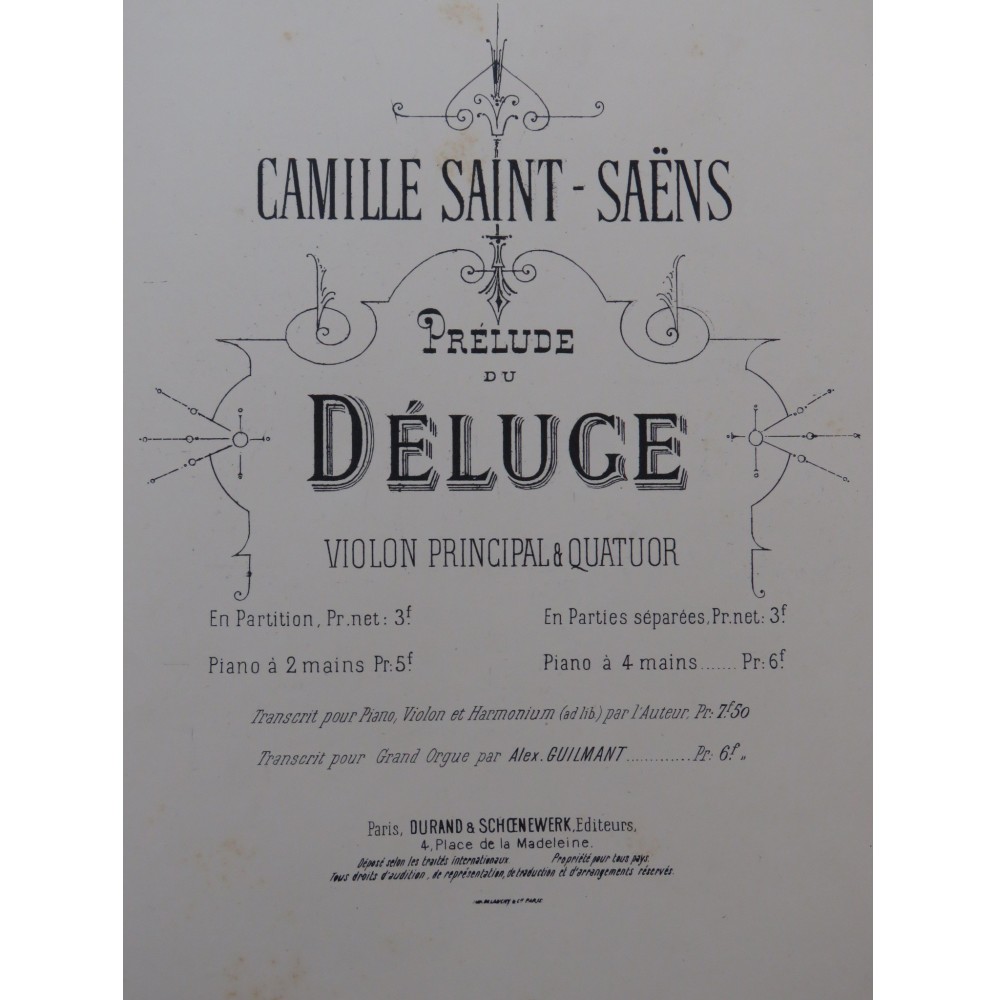 SAINT-SAËNS Camille Le Déluge Prélude Violon Quatuor 1878