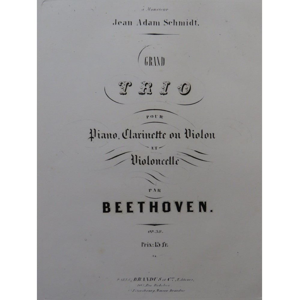 BEETHOVEN Grand Trio op 38 Piano Clarinette ou Violon Violoncelle ca1850