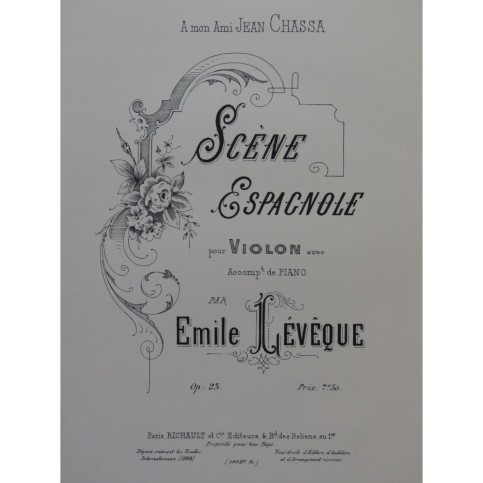 LÉVÊQUE Émile Scène Espagnole Violon Piano 1888
