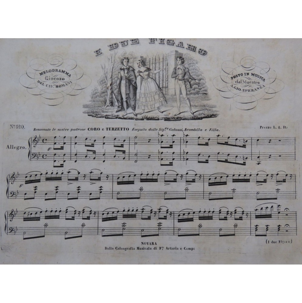 SPERANZA G. A. I Due Figaro Benvenute Piano Chant ca1840