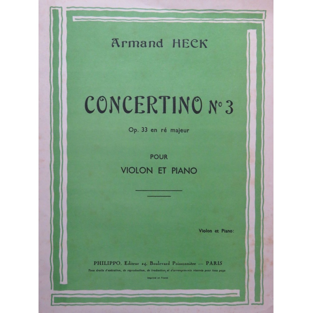HECK Armand Concerto No 3 Violon Piano 1960