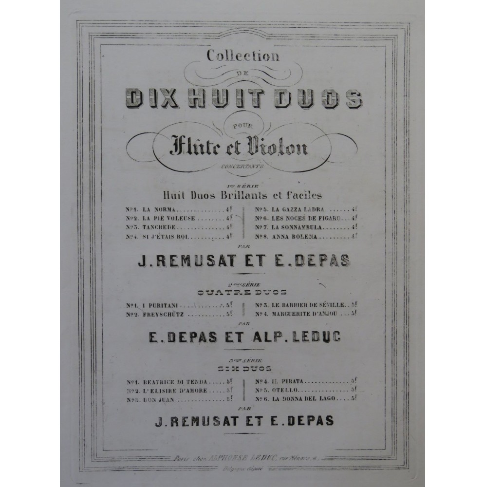 REMUSAT Jean & DEPAS E. Duo sur Si j'étais Roi Violon Flûte ca1858