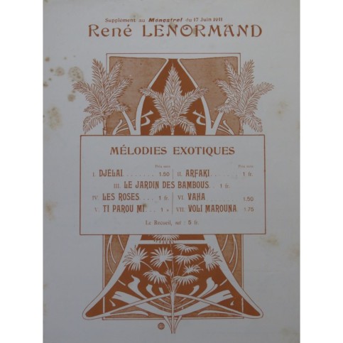 LENORMAND René Le jardin des bambous Les Roses Chant Piano 1909
