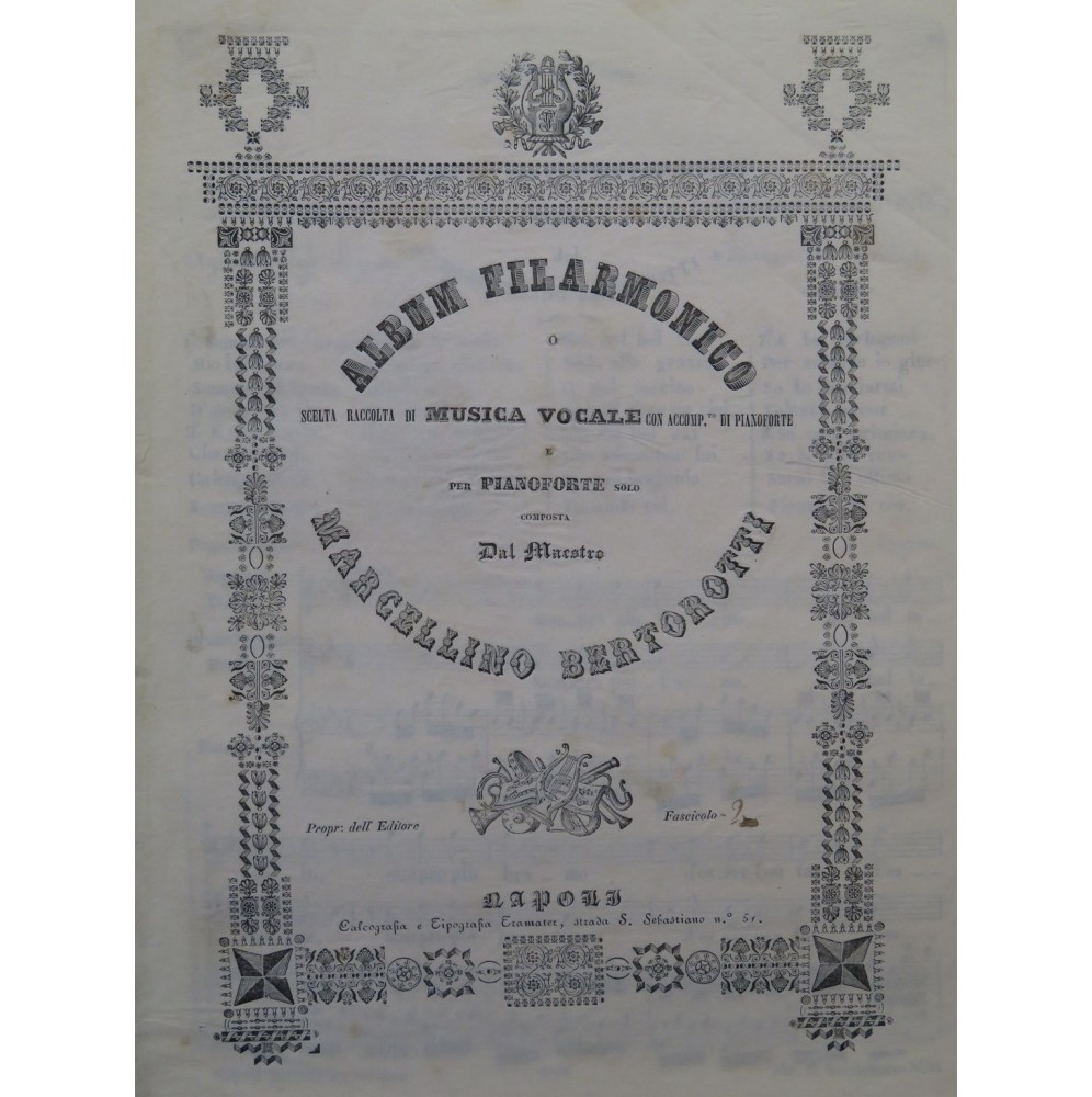 BERTOROTTI Marcellino Album Filarmonico No 2 Chant Piano ca1830
