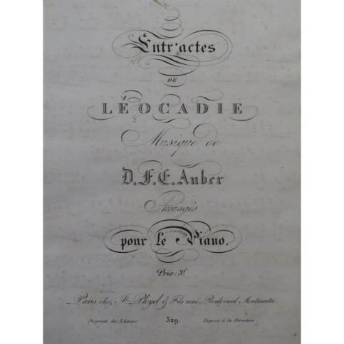 AUBER D. F. E. Entr actes de Leocadie Piano ca1805