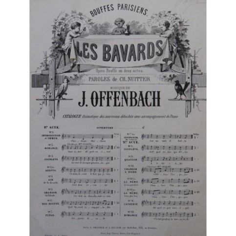 OFFENBACH Jacques Les Bavards Chanson à Boire Chant Piano ca1865