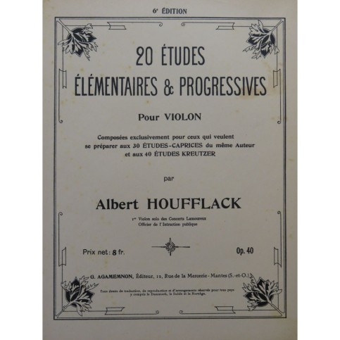 HOUFFLACK Albert 20 Etudes élémentaires et progressives Violon