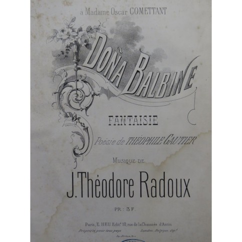 RADOUX J. Théodore Dona Balbine Chant Piano ca1850
