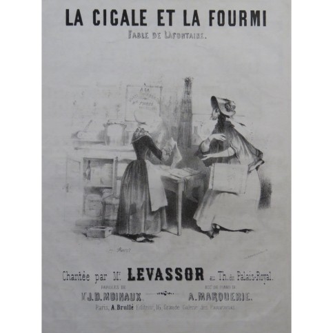 MARQUERIE A. La Cigale et la Fourmi Chant Piano ca1850