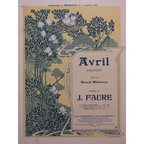 FAURE J. Avril Chant Piano 1905