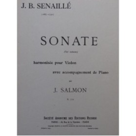 SENAILLÉ Jean Baptiste Sonate Violon Piano 1921