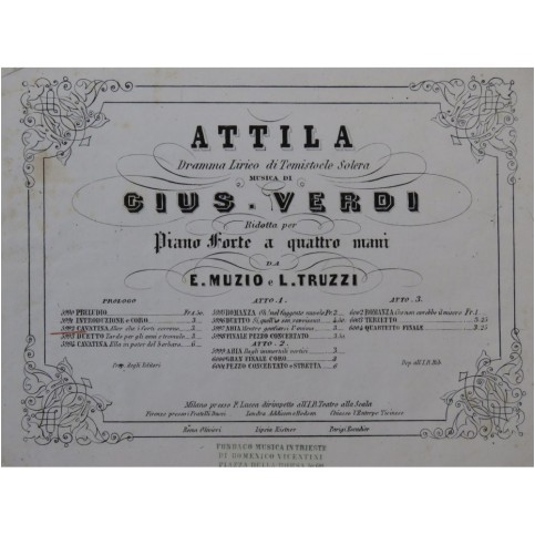 VERDI Giuseppe Attila Opéra Cavatina Piano 4 mains ca1846