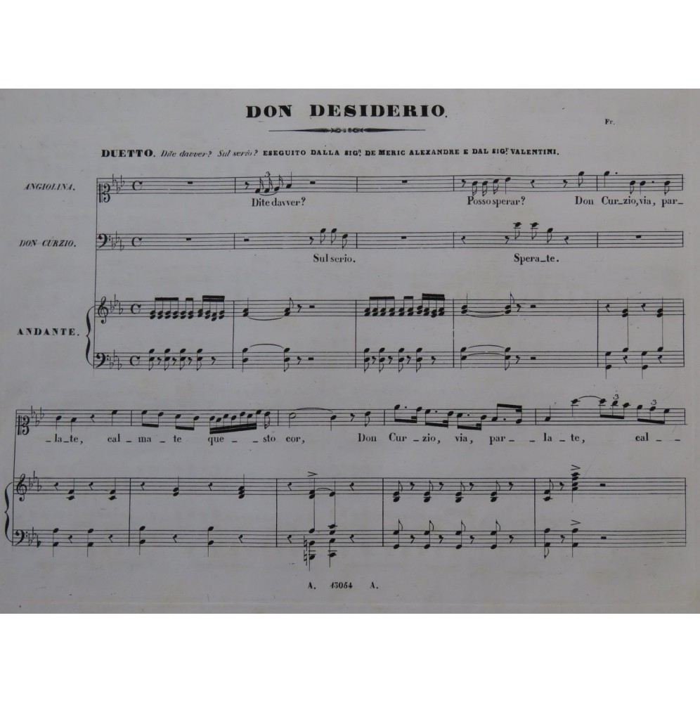 ZACCAGNINI Cassiano Don Desiderio Opéra Duetto Chant Piano ca1840