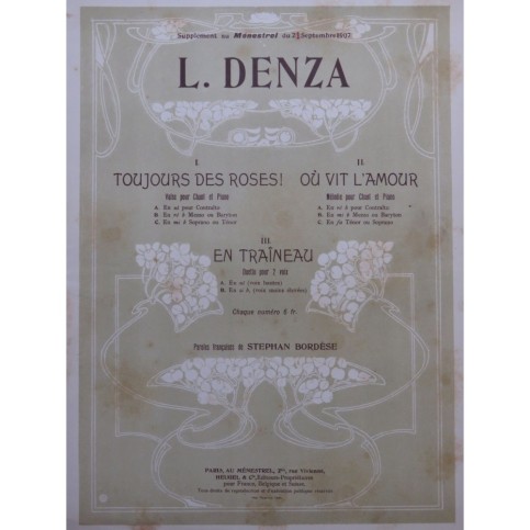 DENZA Luigi En Traineau Chant Piano 1907