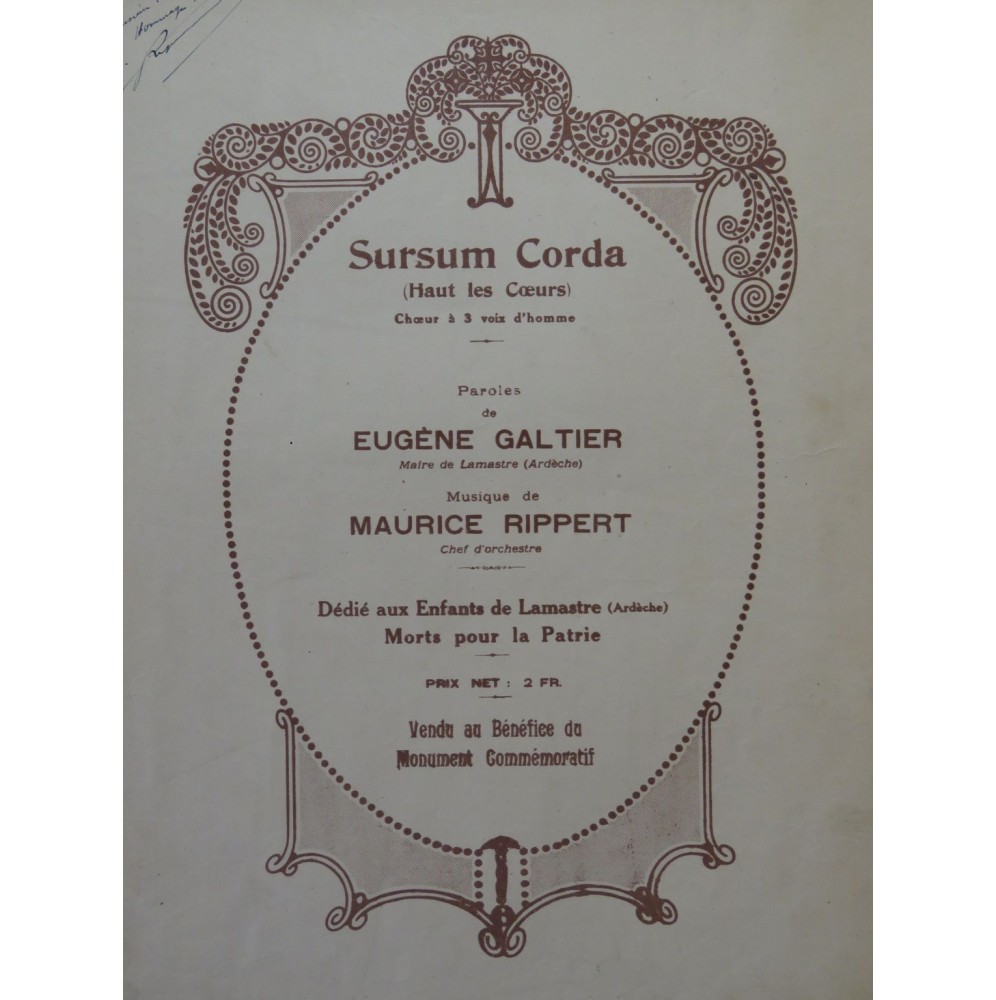 RIPPERT Maurice Sursum Corda Dédicace Chant Piano