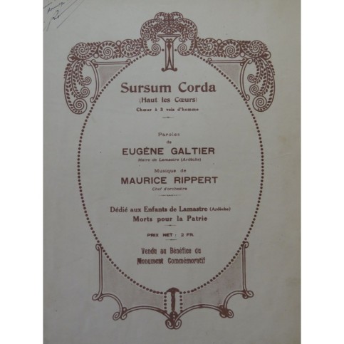 RIPPERT Maurice Sursum Corda Dédicace Chant Piano