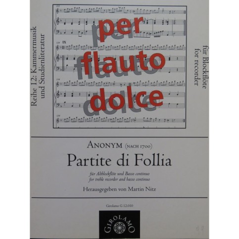 ANONYME Partite di Follia Flûte à bec Basse continue 1997