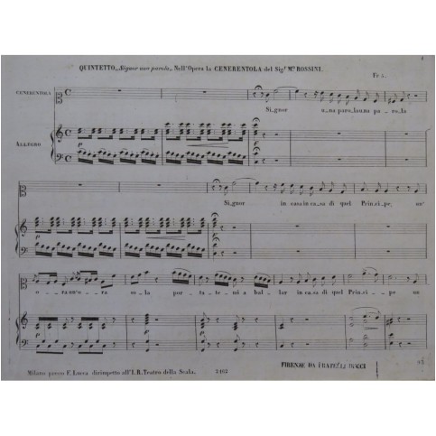 ROSSINI G. La Cenerentola Opéra Quintetto Chant Piano ca1840