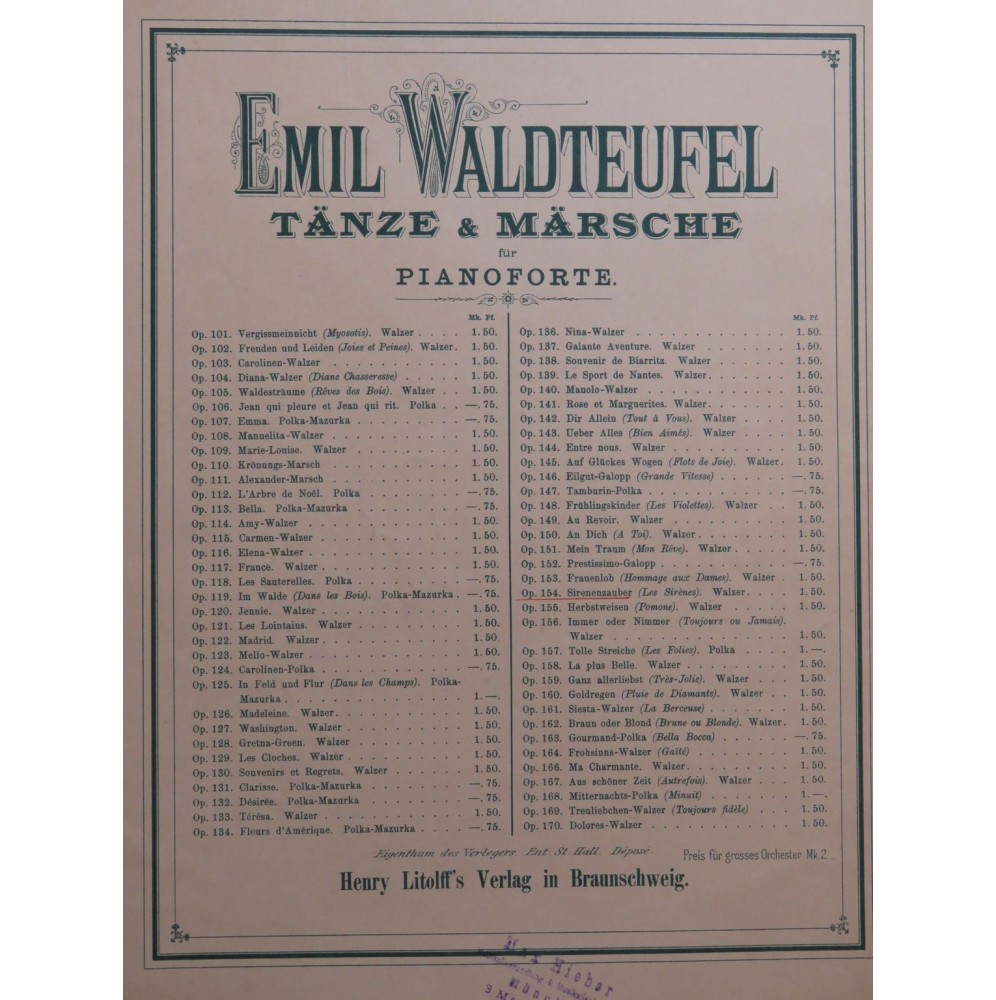 WALDTEUFEL Emile Sirenenzauber Piano