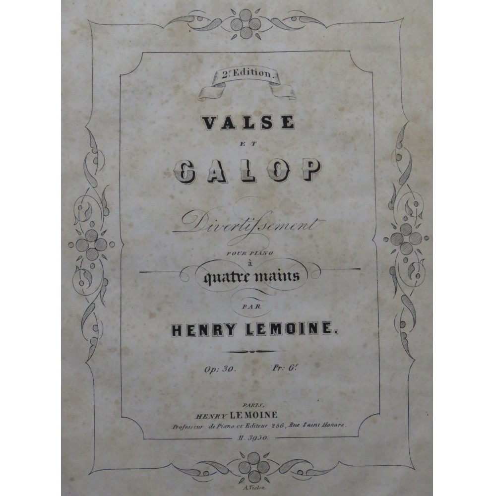 LEMOINE Henry Valse et Galop Piano 4 mains ca1855