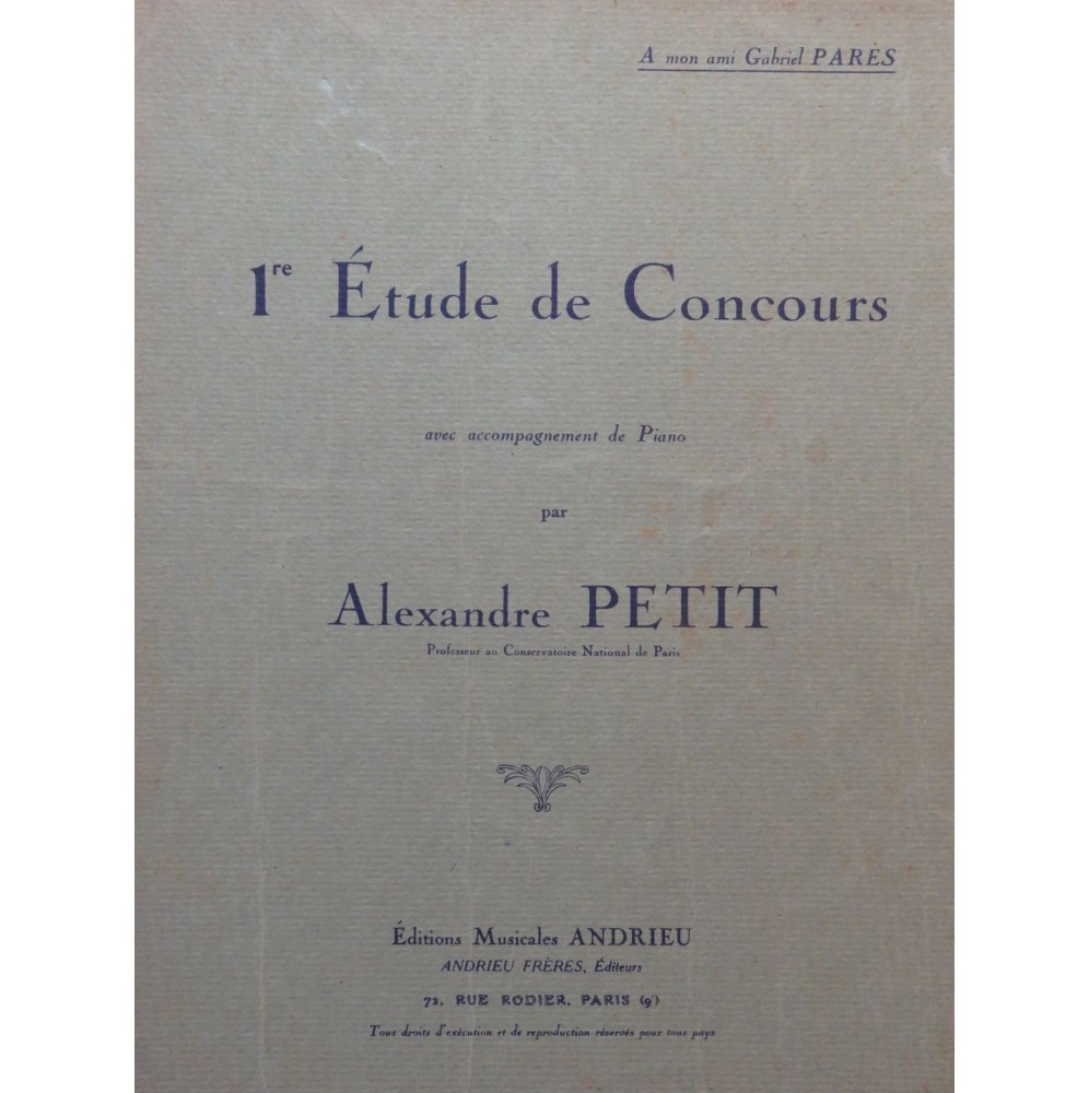PETIT Alexandre Etude de Concours No 1 Cornet Piano