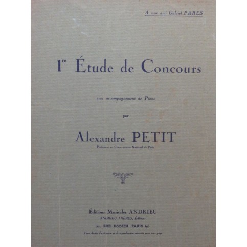 PETIT Alexandre Etude de Concours No 1 Cornet Piano