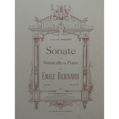 BERNARD Émile Sonate Violoncelle Piano 1896