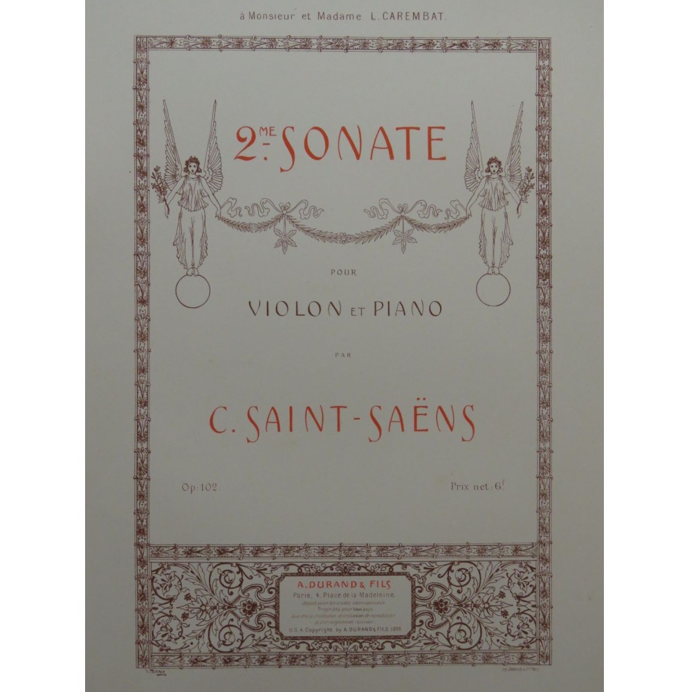SAINT-SAËNS Camille Sonate No 2 Violon Piano 1896