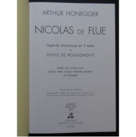 HONEGGER Arthur Nicolas de Flue Opéra Chant Piano
