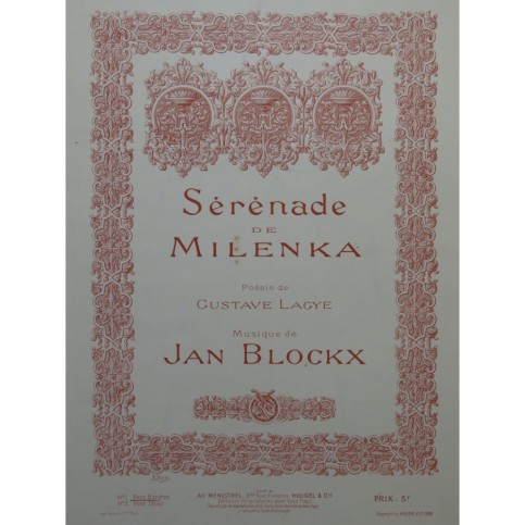 BLOCKX Jan Serenade de Milenka Chant Piano 1898