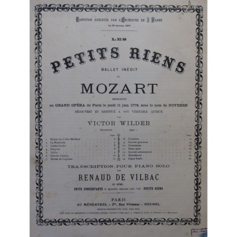 MOZART W. A. Les Petits Riens Ballet Piano 1946