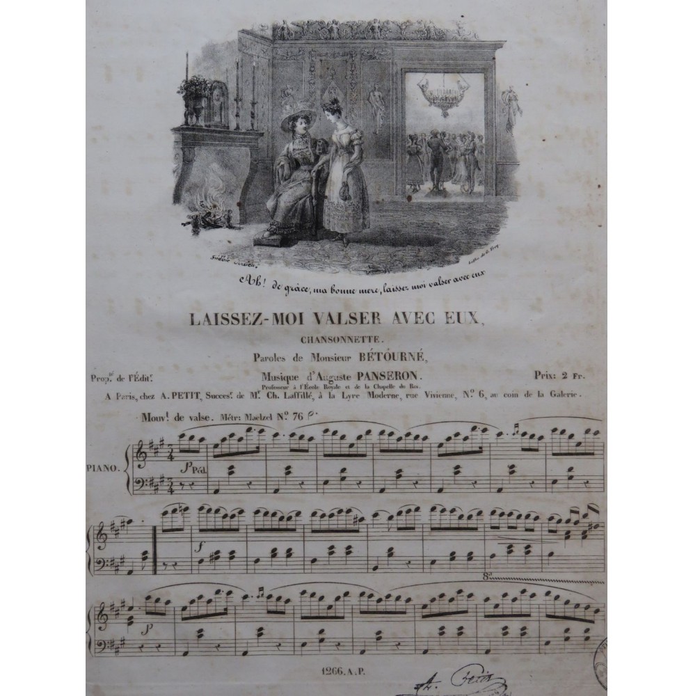 PANSERON Auguste Laissez-moi valser avec eux Chant Piano ca1830