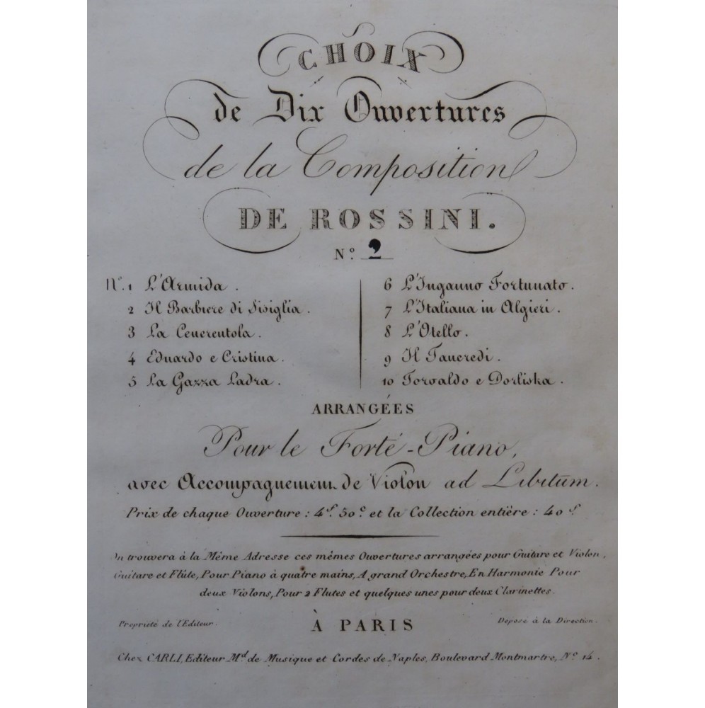 ROSSINI G. Le Barbier de Séville Ouverture Piano ca1820