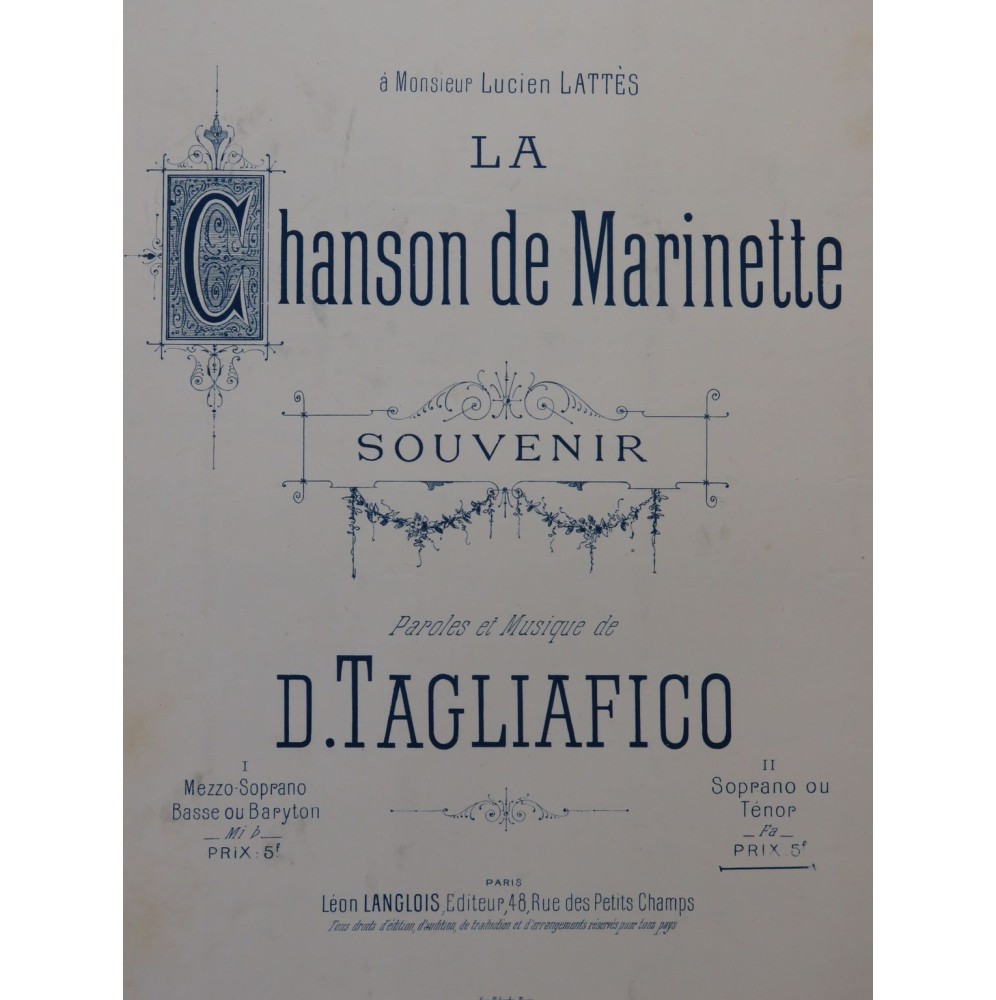 TAGLIAFICO D. La Chanson de Marinette Chant Piano