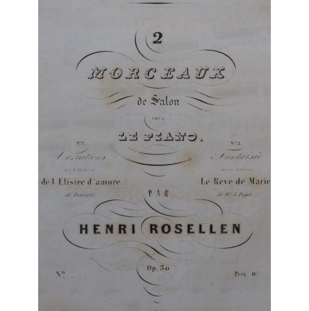 ROSELLEN Henri Fantaisie sur le Rêve de Marie Piano ca1840