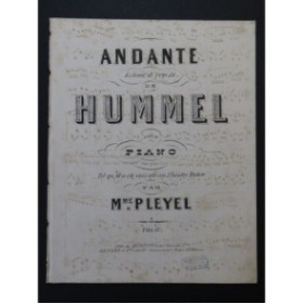 HUMMEL J. N. Andante extrait de l'op 18 Piano ca1850