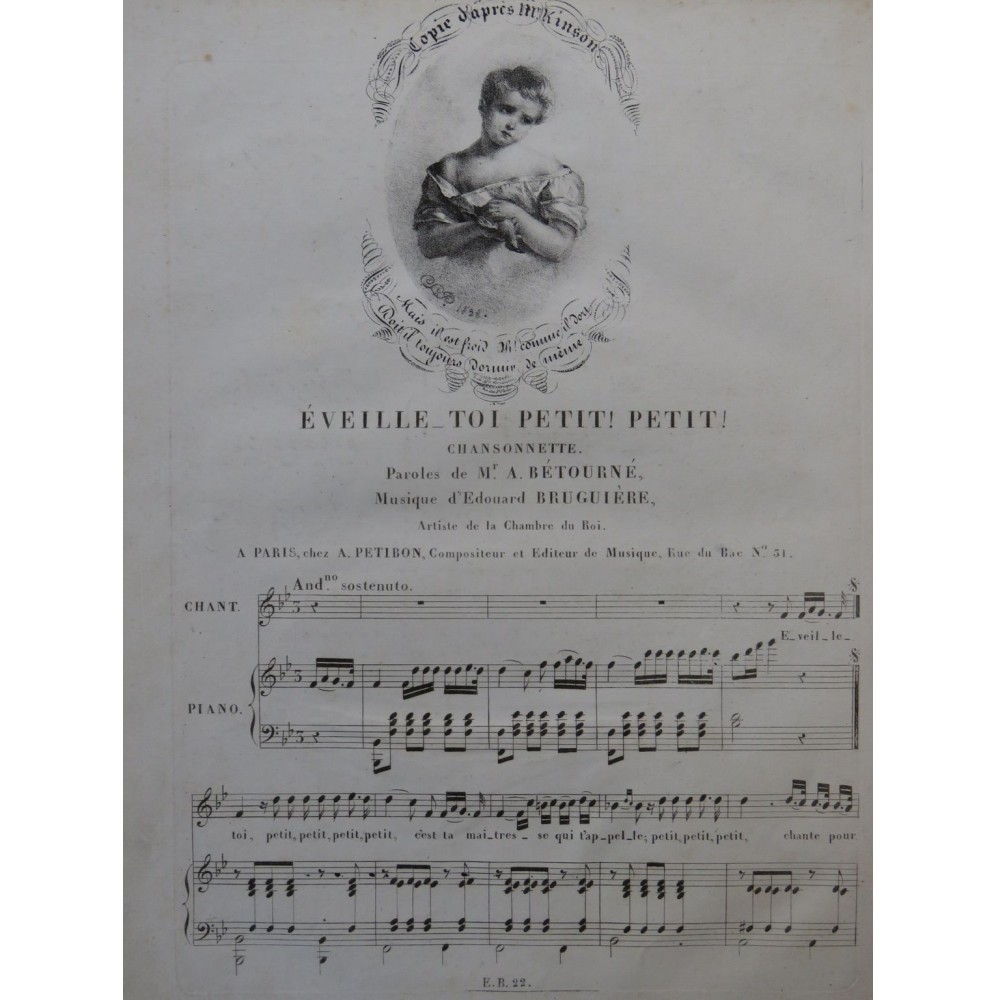 BRUGUIÈRE Edouard Éveille toi petit ! petit ! Chant Piano ca1840