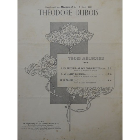 DUBOIS Théodore En Effeuillant des Marguerites Chant Piano 1904