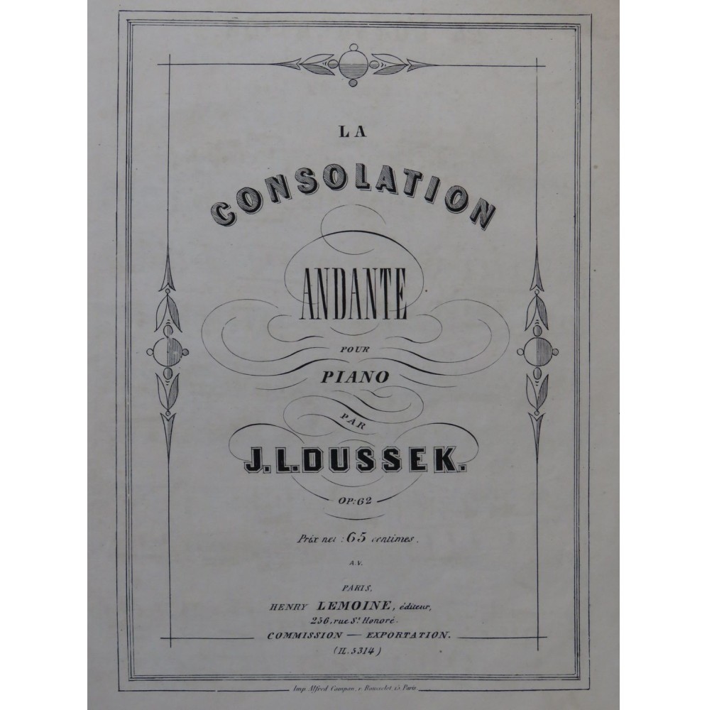 DUSSEK J. L. La Consolation Piano ca1860